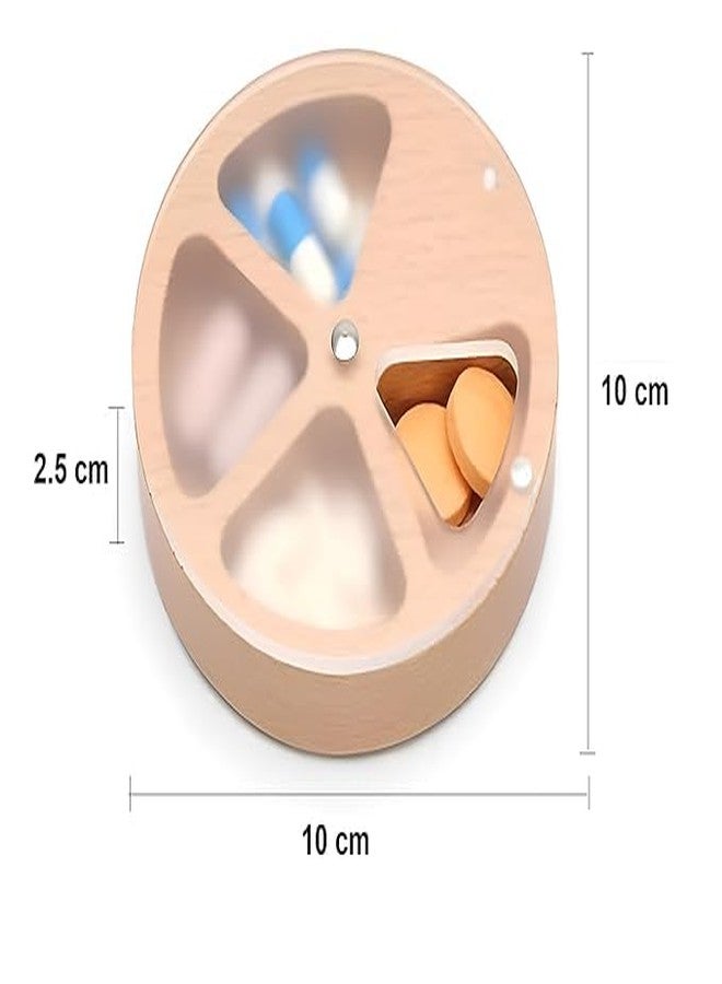 Glenoxzone Wooden Rotating Pill Organizer | 4-Compartment Weekly Pill Box with Smooth Sliding Lid - Compact & Stylish Travel Vitamin Holder | Portable Daily Medicine Dispenser for Purse, Pocket, Desk (Pattern-1) - Image 3